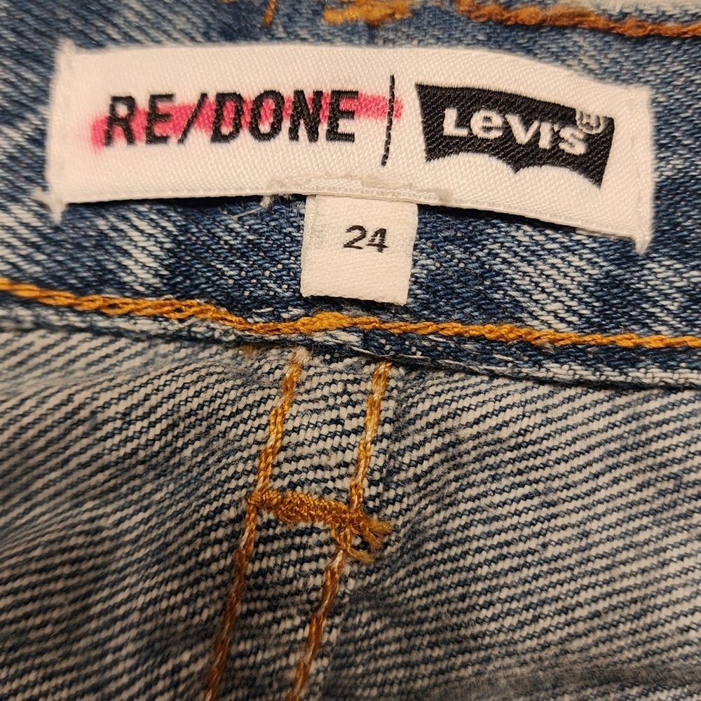 REDONE Blue Relaxed Crop Red Paint Splatter Women’s Cotton Denim Jeans Size 24 - Picture 14 of 15